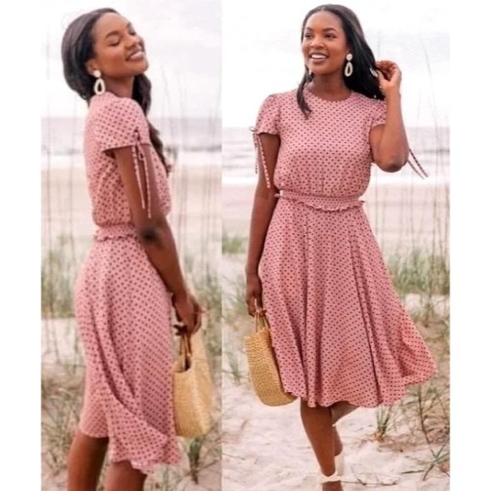 Gal Meets Glam Pink And Red Polka Dot Corinne Fit And Flare Midi Dress Size‎ 4